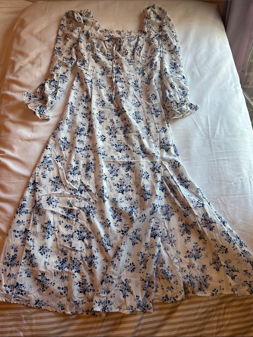 Amazon White Maxi Dress with Blue Floral Print